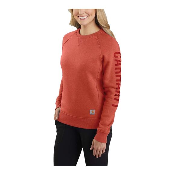Carhartt Women Med Relaxed Fit Midweight Crewneck Logo sleeve Graphic Sweatshirt - Picture 2 of 9